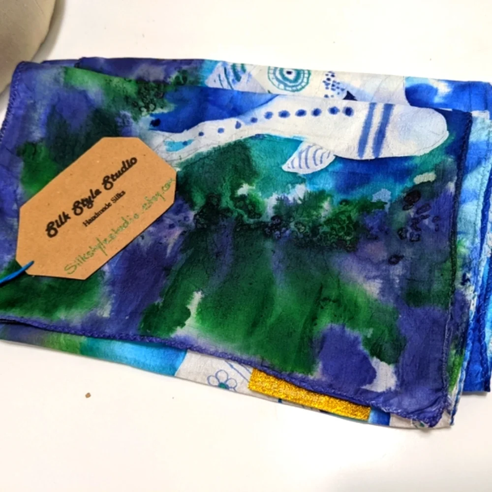 Hand Painted Silk Scarf, NWT